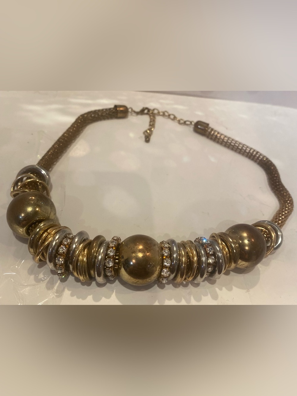 Vintage Gold and Silver Beaded Statement Necklace